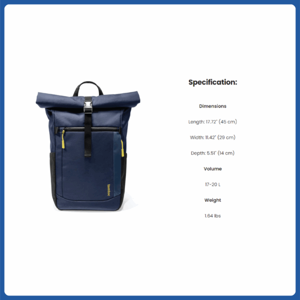 tomtoc navigator t61 rolltop backpack 15.6" dark blue (t61m1b1)