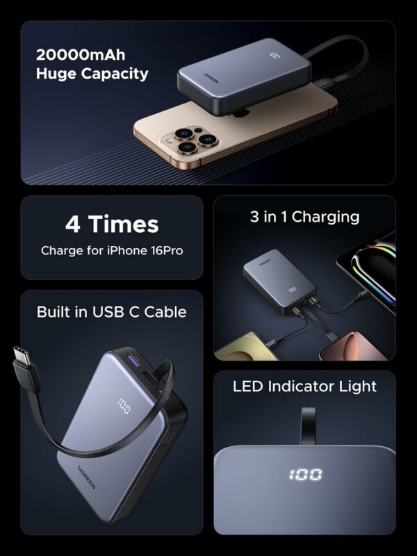 ugreen 45762 20000mah power bank with built in cable