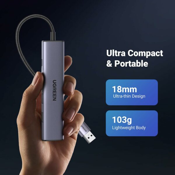 Ugreen - 60554 USB3.0 to 3×USB3.0 +RJ45 (1000M) Ethernet Adapter Type-C Power Supply - Image 5
