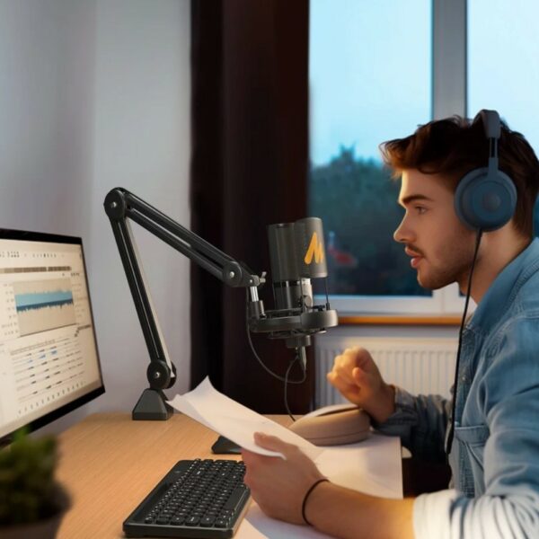 maono pm450s usb condenser microphone with ba37 boom arm