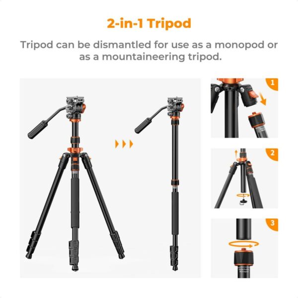 k&f concept k234a7+fh 03 video tripod