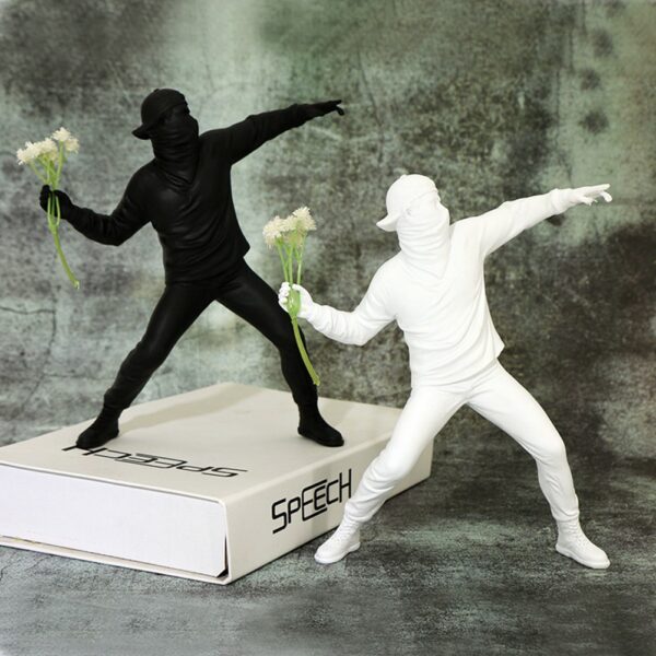 banksy statue crafts flower thrower