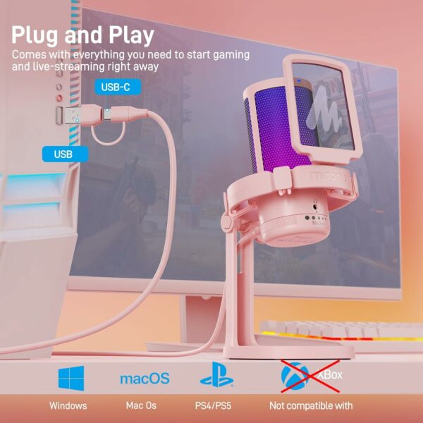 maono dgm20 gaming usb microphone (pink)