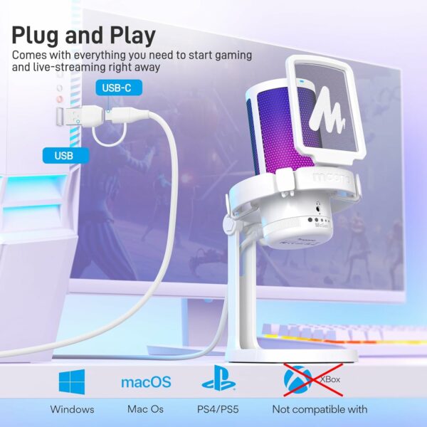 maono dgm20 gaming usb microphone (white)