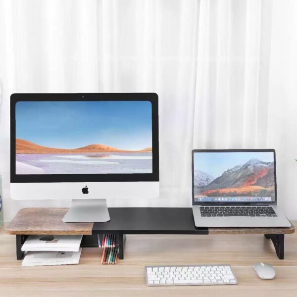 dual monitor premium wooden desk stand