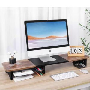 dual monitor premium wooden desk stand