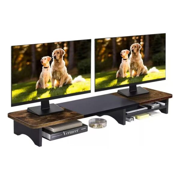 dual monitor premium wooden desk stand
