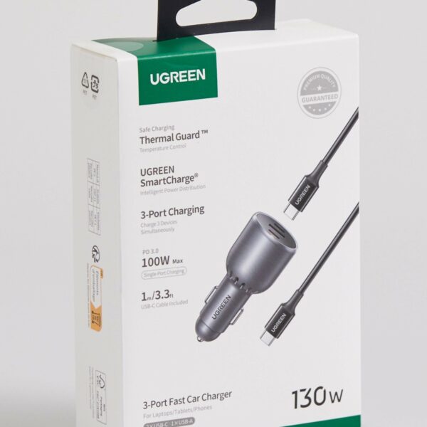 ugreen 55511 130w 3 port fast car charger set