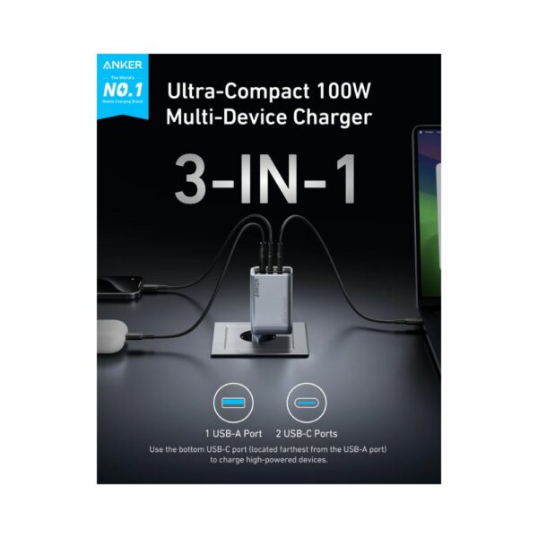 anker prime 100w 3 ports gan wall charger