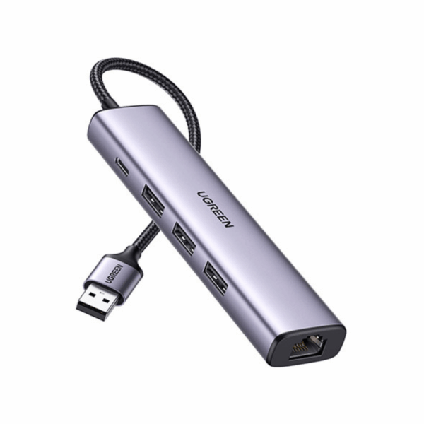 Ugreen - 60554 USB3.0 to 3×USB3.0 +RJ45 (1000M) Ethernet Adapter Type-C Power Supply