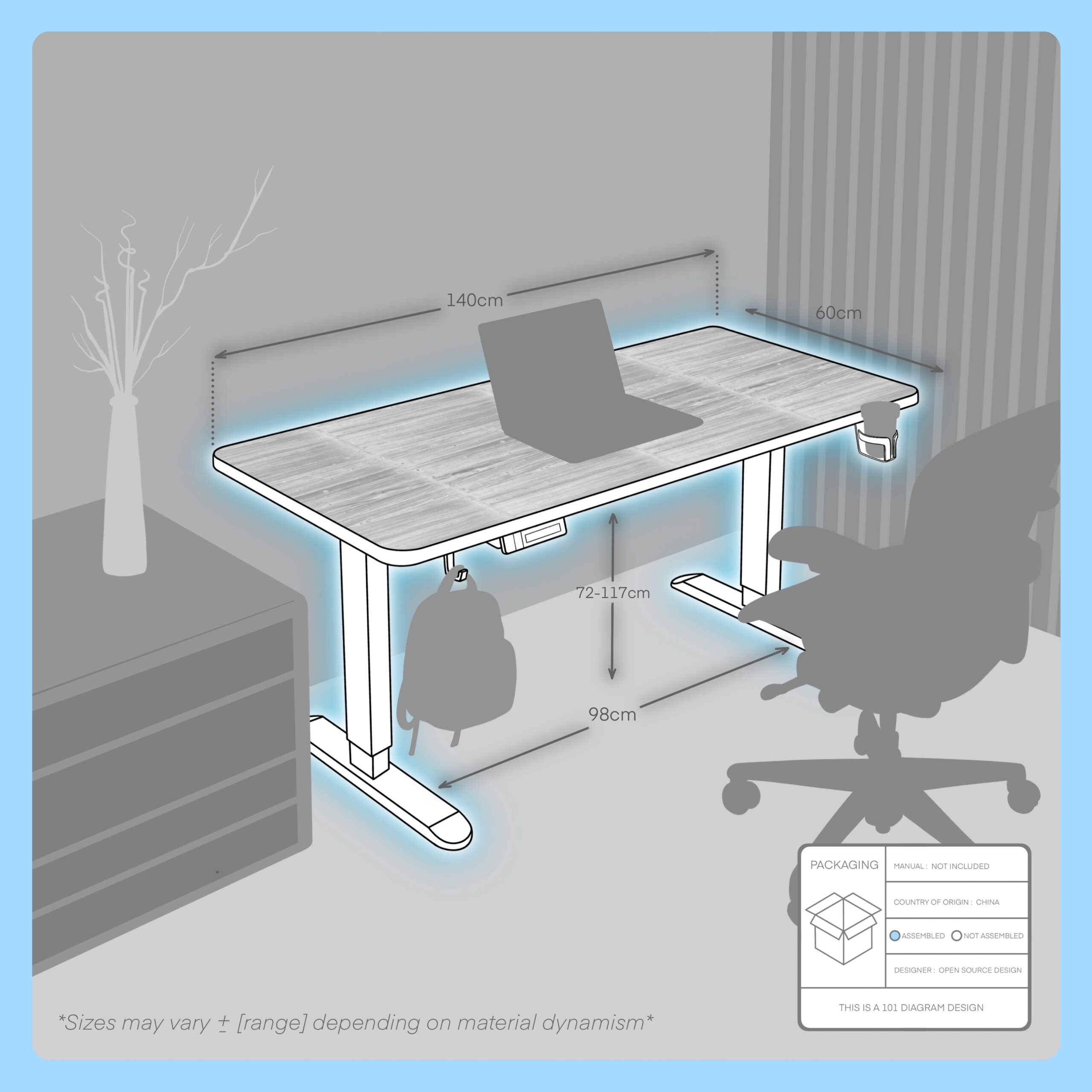 premium motorized desk with cup holder
