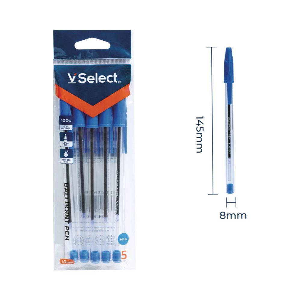 vselect ballpoint pen blue 1.0mm 5pcs
