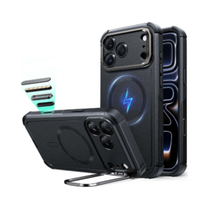 esr cyber tough magnetic case (camera control, stash stand) for iphone 17 – black