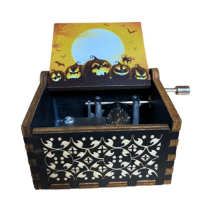 engraved wooden music box halloween edition