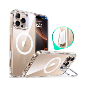 esr halolock classic hybrid case (camera control, stash stand) for iphone 16 pro clear