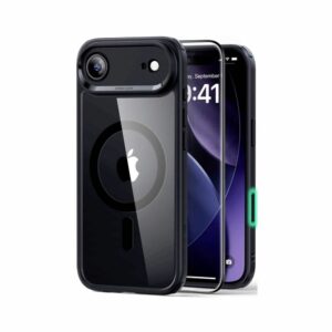 esr classic hybrid magnetic case + screen protector (camera control) set clear black for iphone air