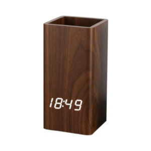 digital wooden clock pen holder