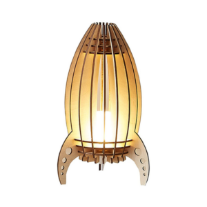 wooden led space rocket lamp