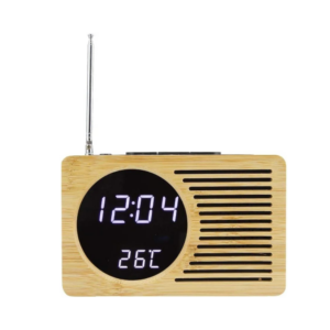 portable bamboo fm radio with led digits alarm