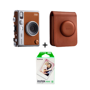 fujifilm instax evo hybrid instant camera starter kit (brown)