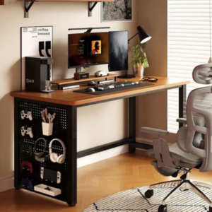 computer desk with pegboard 120x60x75cm (black)