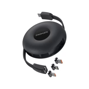 promate 3 in 1 retractable magnetic charging cable