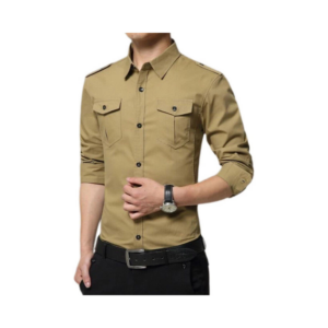 men long sleeve button down shirt khaki (large)